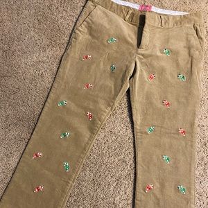 Castaway Size 12 Womens Corduroy Pants Festive Holiday CandyCane Tan